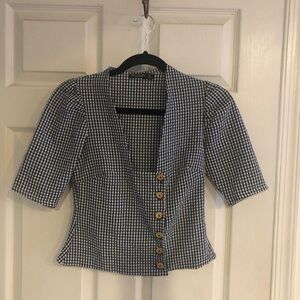 Gingham Button-Front Top in Navy and White-4